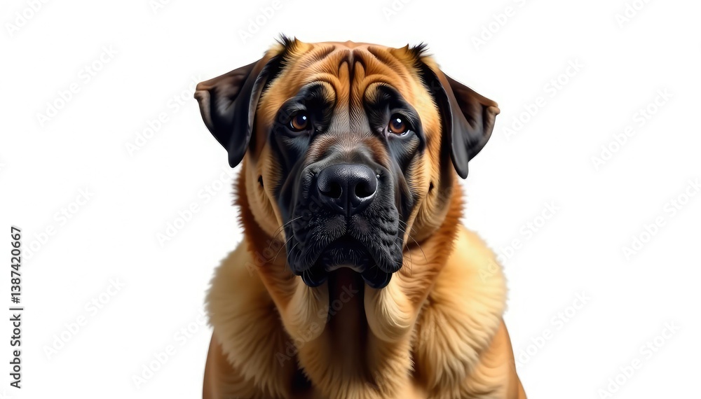 Imposing Mastiff, serene expression, pure white backdrop, gentle, calm
