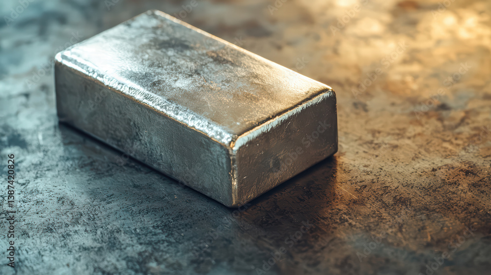 A Solid Silver Bar: Capturing a close-up shot of a lustrous, weighty silver bar resting on a textured metallic surface, with soft lighting enhancing its cool tones and showcasing its inherent value. A Solid Silver Bar: Capturing a close-up shot of a lustrous, weighty silver bar resting on a textured metallic surface, with soft lighting enhancing its cool tones and showcasing its inherent value.