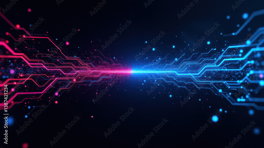 Obraz premium The image features a futuristic cybernetic background with neon digital patterns representing internet security.