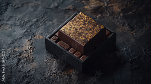 Gourmet chocolate presentation: An exquisite collection of gourmet chocolates showcased on a textured surface, perfect for culinary, dessert, and confectionary projects.