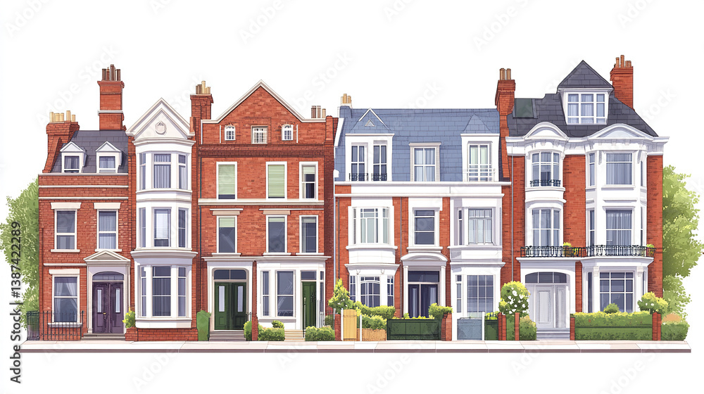 Fototapeta premium Row of charming brick townhouses with classic architecture