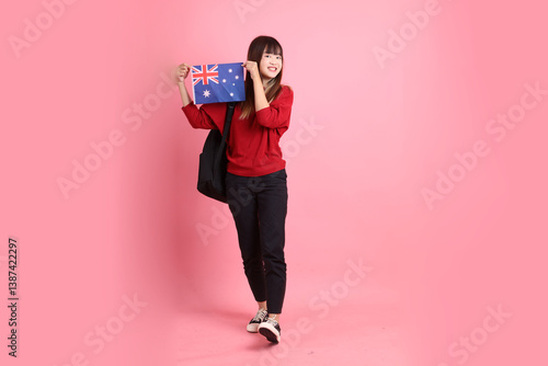 20s asian woman in red t-shirt