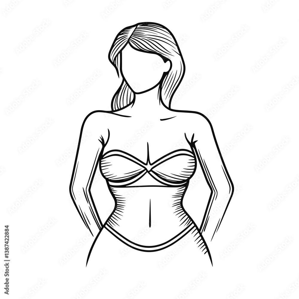Stylish woman in swimsuit presenting confidence on a travel theme Stylish woman in swimsuit presenting confidence on a travel theme