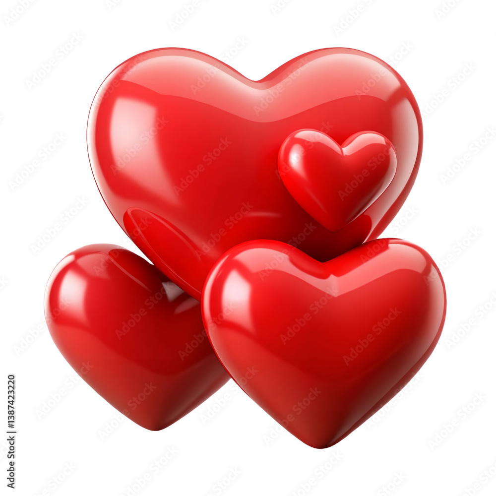 Fototapeta premium 3D Red Heart Love Icons Isolated on Transparent Background