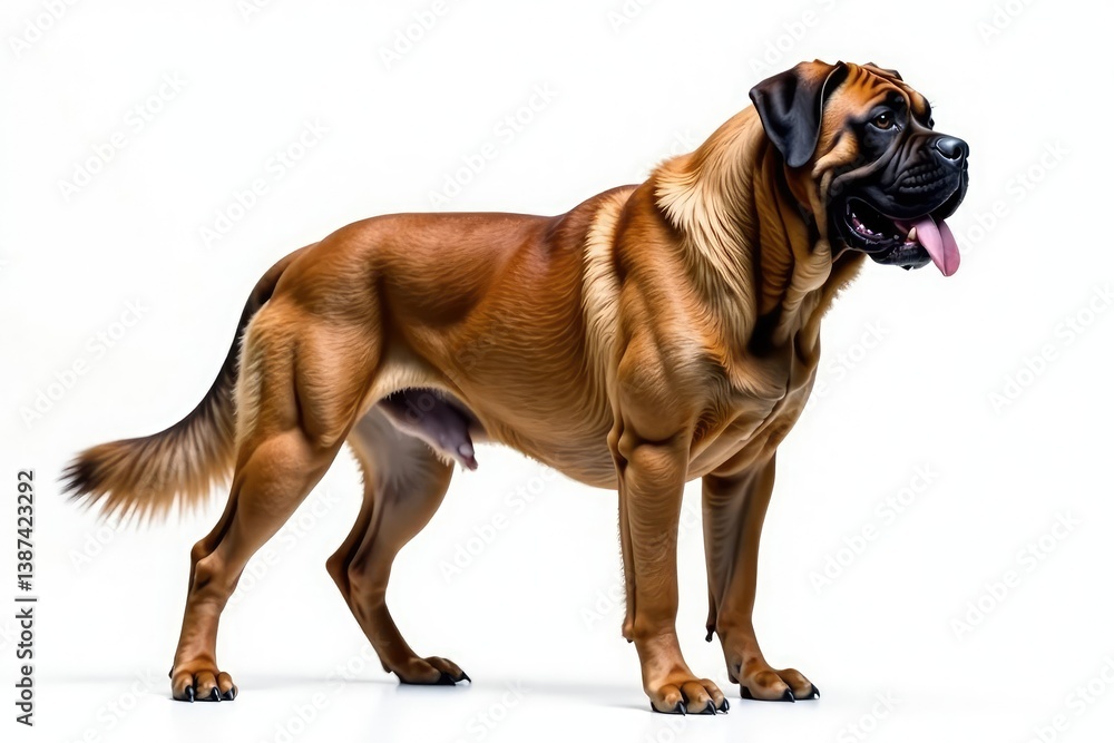 Obraz premium Majestic mastiff, powerful stance, white background, nose, brown, brindle