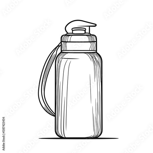 Travel Thermos Bottle Line Drawing in Black and White  