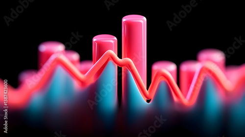 Obraz na płótnie Abstract 3D Render of Pink and Teal Stock Market Chart Showing Uptrend w salonie