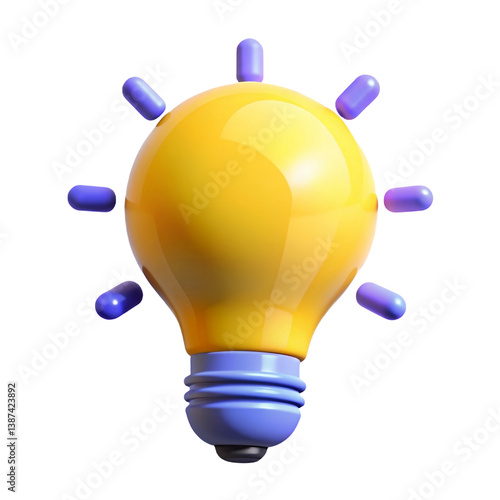 3D Light Bulb Icon – Creative Idea Concept in Bright Yellow and Purple
