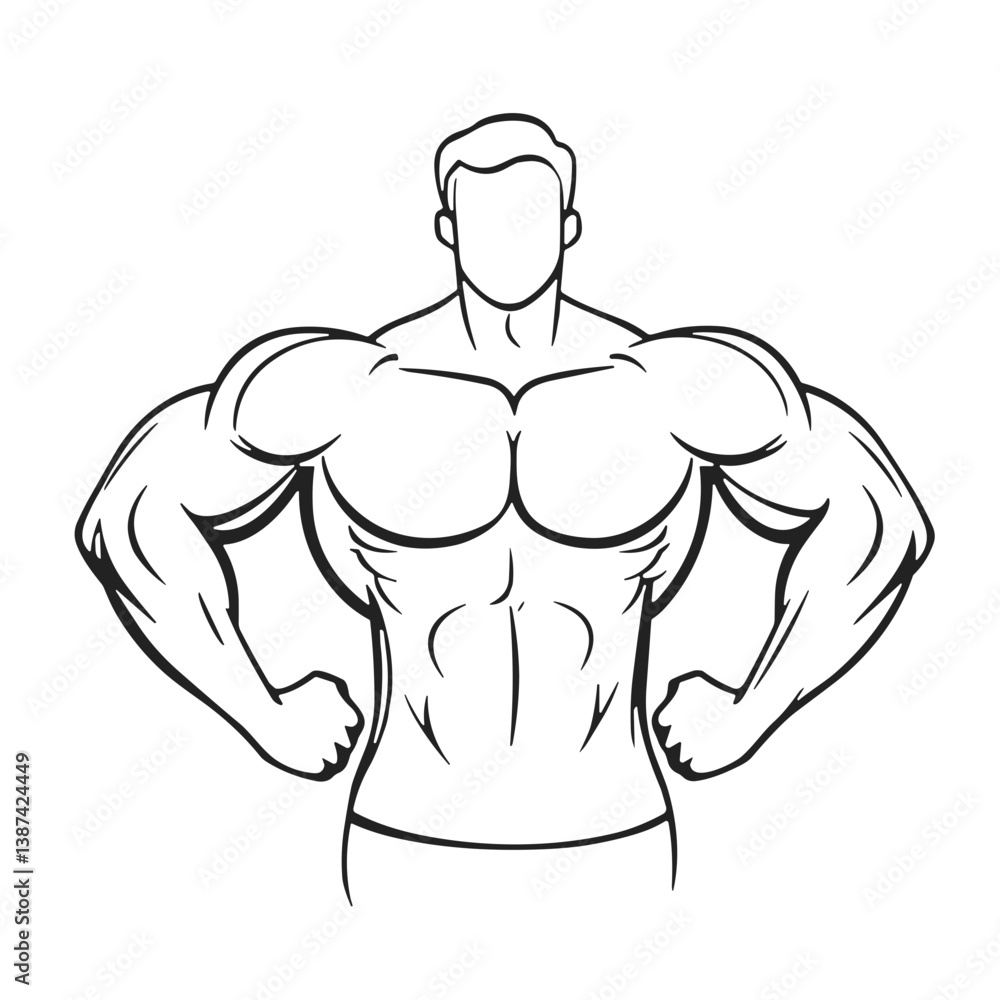Strong man flexing muscles in a minimalist line art style Strong man flexing muscles in a minimalist line art style