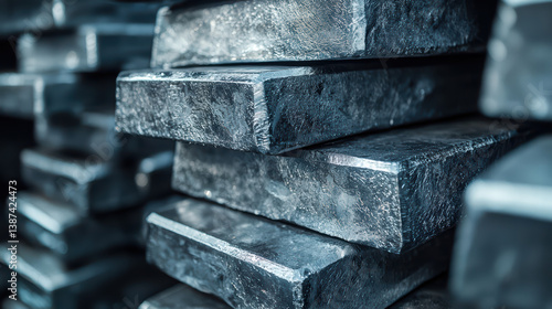 Metal Ingots: A close-up shot showcases a stack of gleaming metal ingots, capturing the industrial essence and the precision of manufacturing.