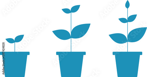 pots with plants and flowers, simple icons in the form of seedlings in pots
