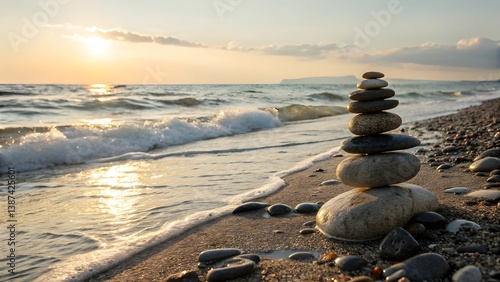 Zen stones on the beach.