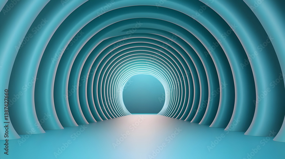 Obraz premium Abstract Blue Glowing Tunnel with Circular Geometric Pattern