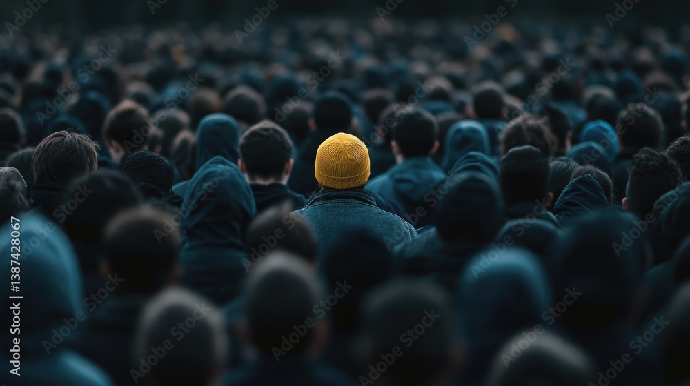 Obraz premium The distinctive yellow figure attracts attention among the blue figures.