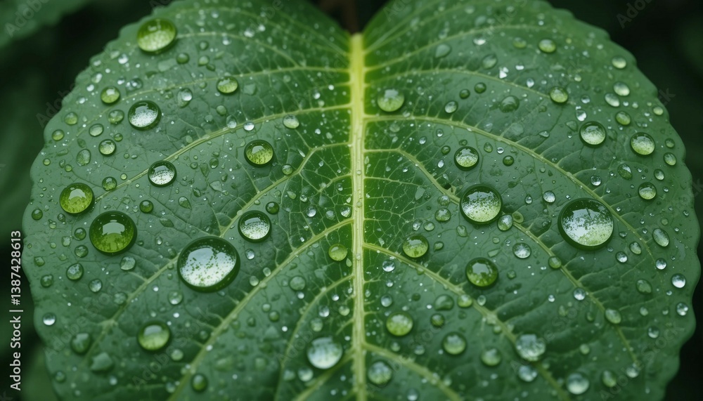 Raindrops on leaf veins forming natural symmetry Raindrops on leaf veins forming natural symmetry