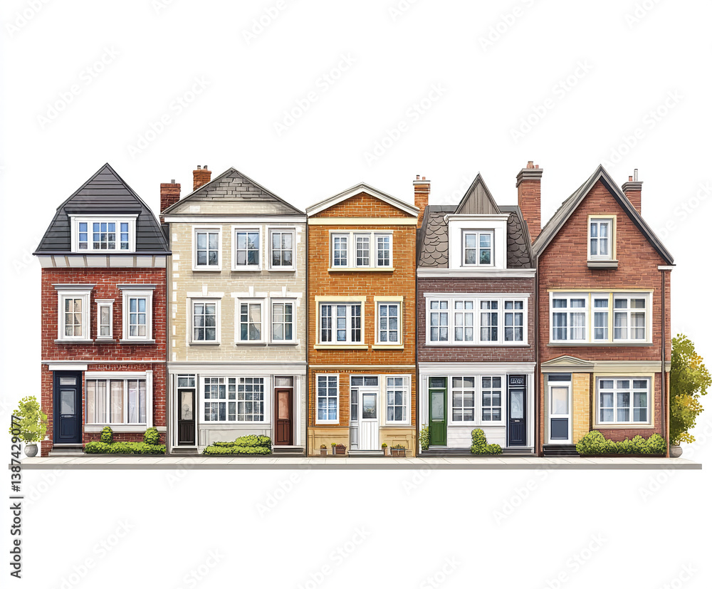 Fototapeta premium Row of colorful terrace houses with varied architectural styles