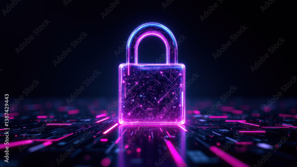 Secure lock graphic with digital cyber background. Secure lock graphic with digital cyber background.