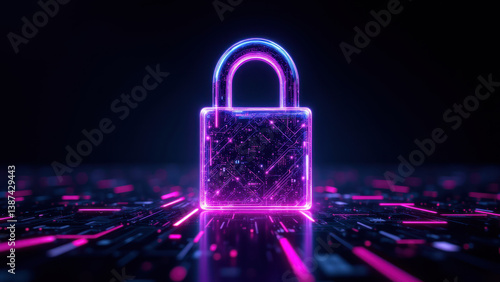 Secure lock graphic with digital cyber background.