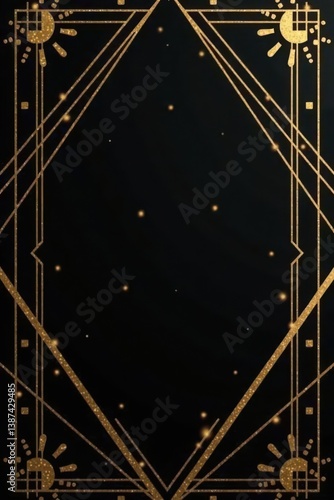 Black card, gold Art Deco geometric lines, modern triangles , triangle, illustration, business card