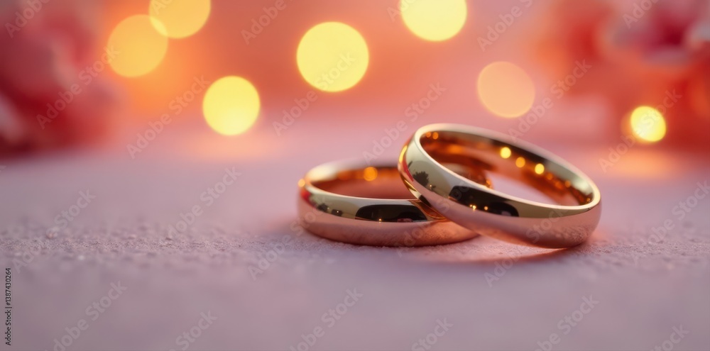 Close-up of two wedding bands on a softly lit background , ivory, elegant, shadow Close-up of two wedding bands on a softly lit background , ivory, elegant, shadow