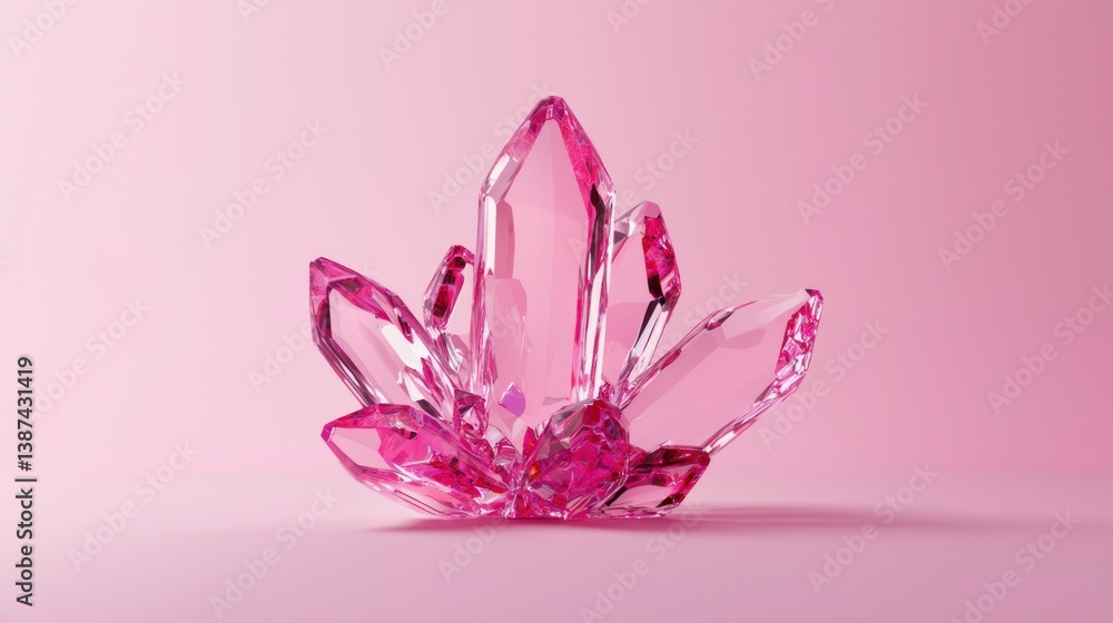 Sparkling pink quartz crystal on pink background, symbolizing love and beauty Sparkling pink quartz crystal on pink background, symbolizing love and beauty