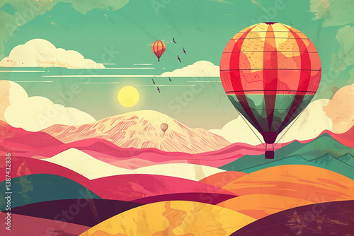 Vintage Travel Poster – Hot Air Balloon Adventure in the Skies