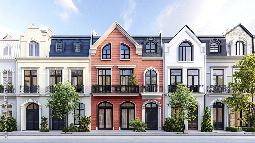 Elegant row of colorful terrace houses with classic architecture Elegant row of colorful terrace houses with classic architecture