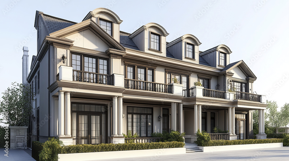 Fototapeta premium Elegant row of townhouses with classic architecture