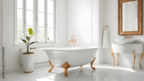 Luxury Sca-Andalusian bathroom style, white tub design