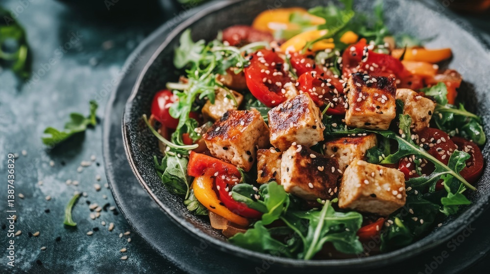 A vibrant vegetable stir-fry with tofu and sesame seeds. Featuring freshness and flavor A vibrant vegetable stir-fry with tofu and sesame seeds. Featuring freshness and flavor