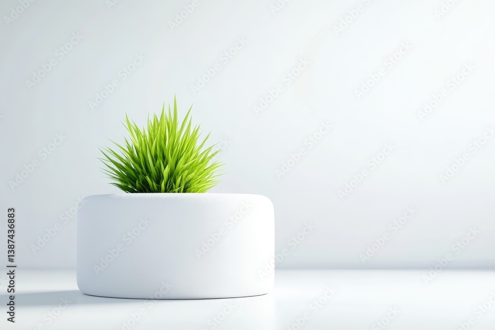 Minimalist plant in a white pot against a plain white background Minimalist plant in a white pot against a plain white background
