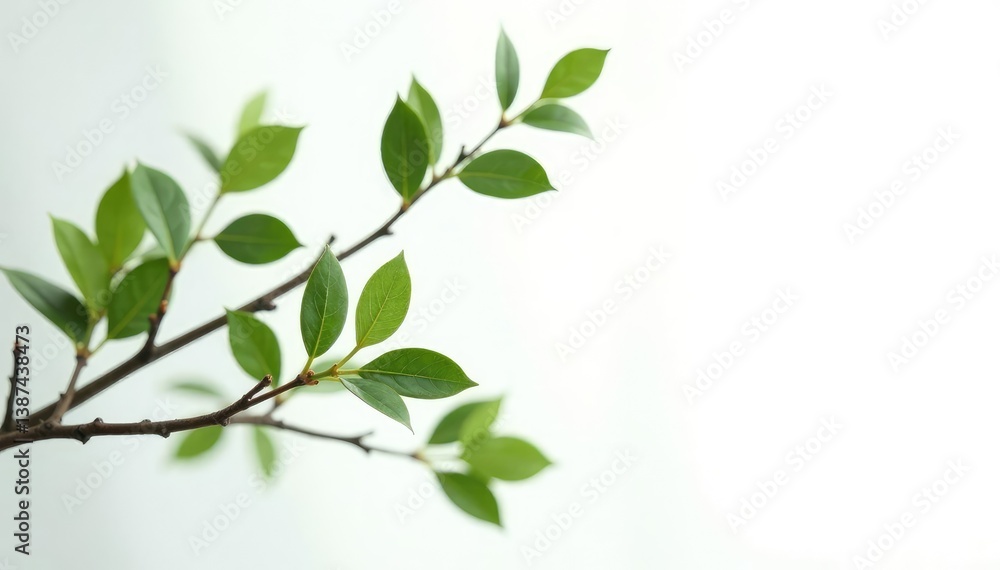 Branches with leaves isolated on white background, minimalist decor, isolation photography Branches with leaves isolated on white background, minimalist decor, isolation photography