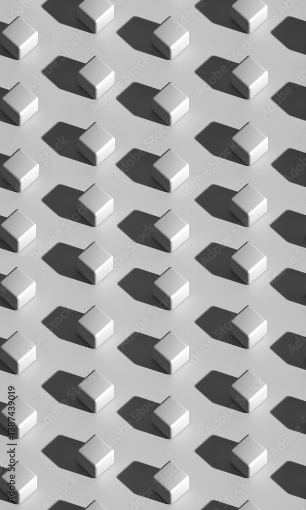 Minimalist Geometric Pattern with White Cubes and Shadows pattern 3d render