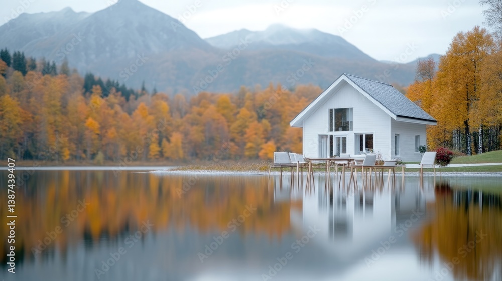 Fototapeta premium Lakeside house in autumn