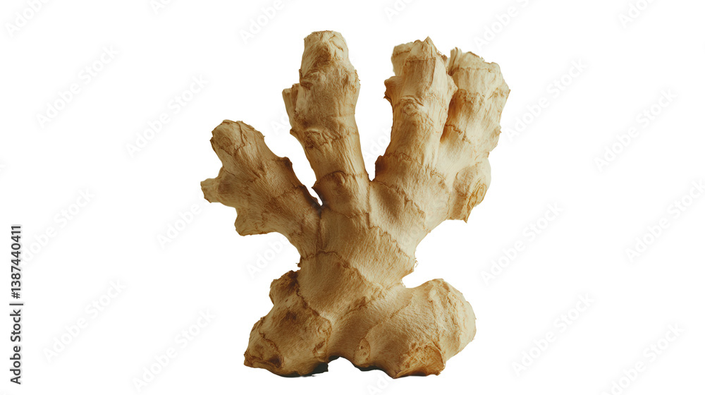 A fresh ginger root with its distinct texture and knobby shape, Transparent background, PNG file, showcasing its natural details. A fresh ginger root with its distinct texture and knobby shape, Transparent background, PNG file, showcasing its natural details.