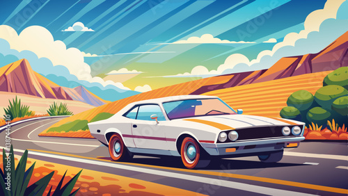 White car speed driving on asphalt road at daytime