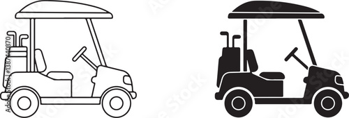 Golf cart line icon vector set in black color. Golf club cart symbol.