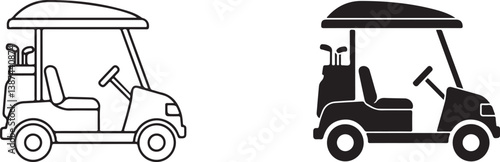 Golf cart line icon vector set in black color. Golf club cart symbol.