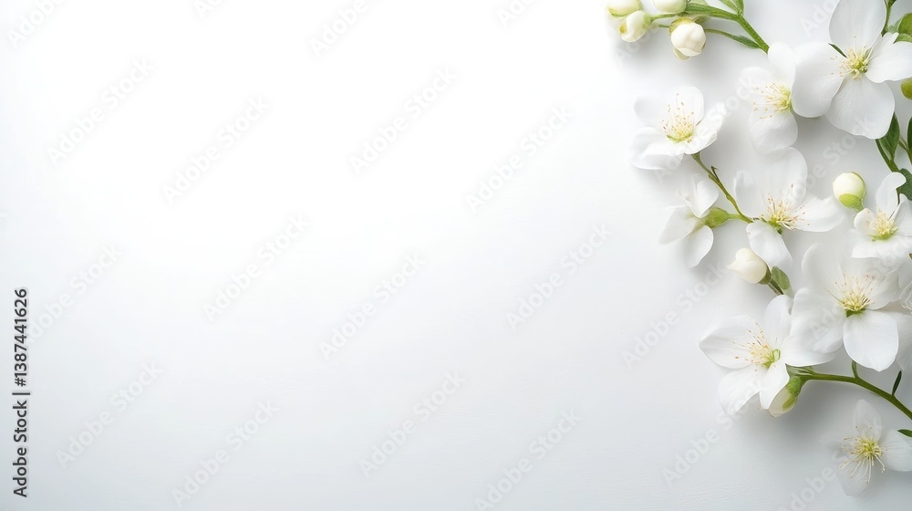 Delicate white blossoms are arranged on a white background. The flowers create a soft, natural border. The image is high quality, with soft lighting and a minimalist aesthetic. The colors are pure w Delicate white blossoms are arranged on a white background. The flowers create a soft, natural border. The image is high quality, with soft lighting and a minimalist aesthetic. The colors are pure w