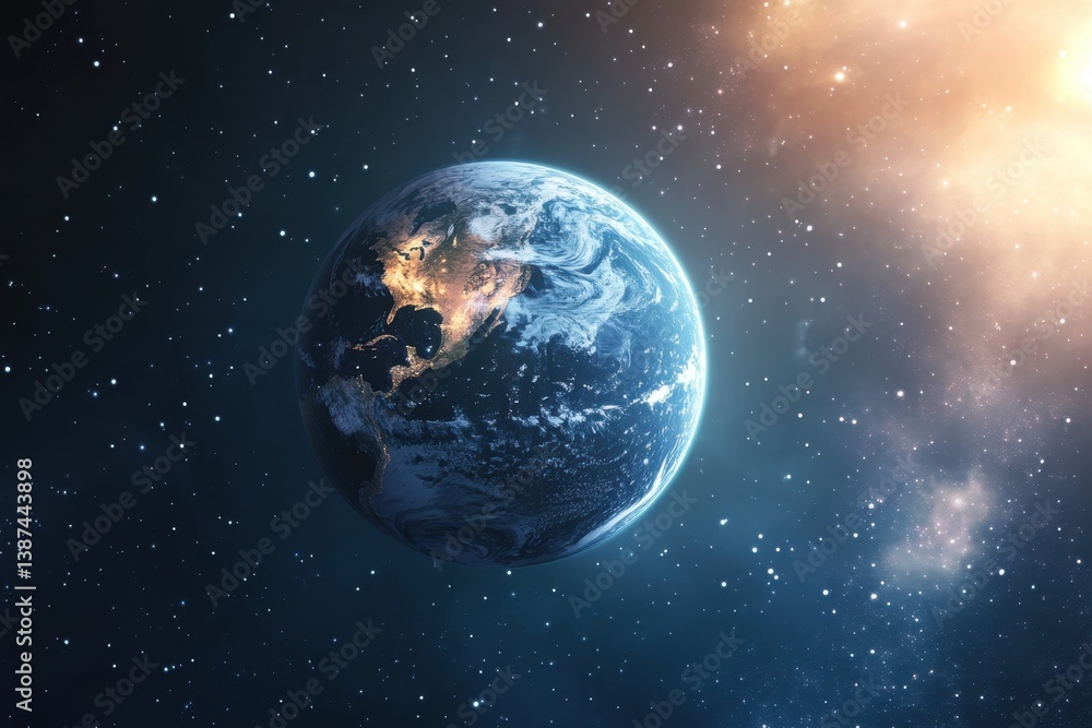Obraz premium Stunning view of Earth with vibrant colors and distant stars in a cosmic setting