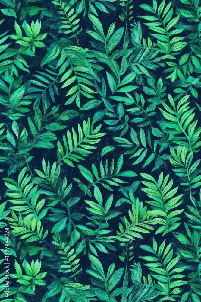 Lush Tropical Leaves Pattern - Vibrant Nature Foliage on Dark Background. Lush Tropical Leaves Pattern - Vibrant Nature Foliage on Dark Background.