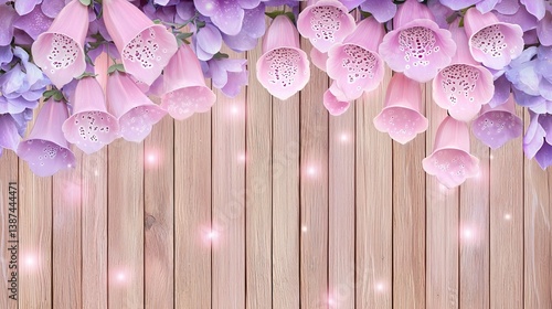 Flower wooden board weather. A beautiful arrangement of pink and purple flowers against a wooden backdrop, creating a serene and enchanting atmosphere.