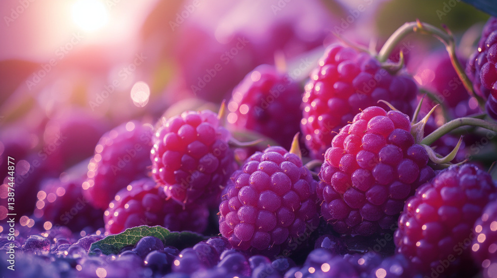Fresh Raspberries with Dew Drops in Soft Sunset Light – Macro Summer Fruit Background Fresh Raspberries with Dew Drops in Soft Sunset Light – Macro Summer Fruit Background