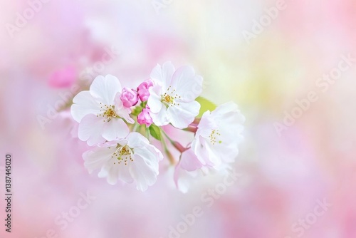 Delicate Cherry Blossom Flowers with Soft Pastel Background in Spring Bloom.