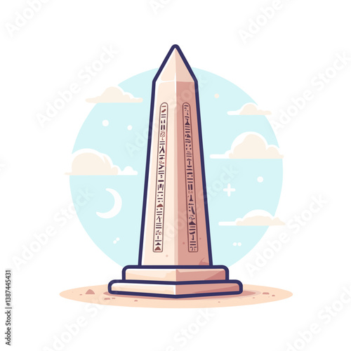 White marble or stone obelisk monument in light circular design. Perfect for historical landmarks, memorial monuments, and architectural heritage illustrations.