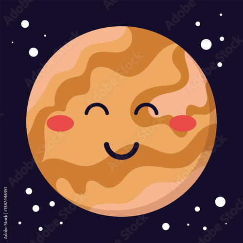 Cute vector illustration of the planet Mars in cartoon style, perfect for kids’ educational materials or space-themed designs.