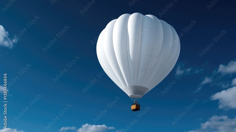 Naklejka premium White hot air balloon soaring high in a clear blue sky