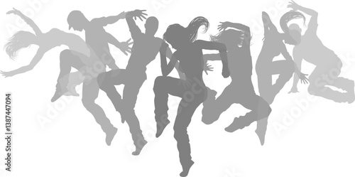 Street dancers dancing silhouette hip hop dance silhouettes poses set