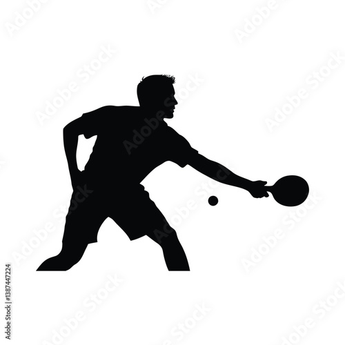 Table tennis player pose black color on isolated white background
