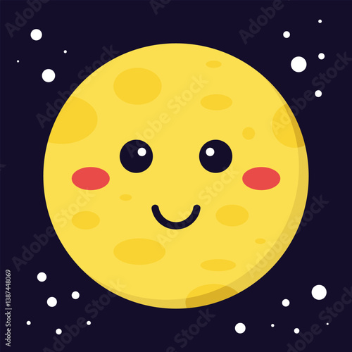 Cute vector illustration of the planet Moon in cartoon style, perfect for kids’ educational materials or space-themed designs.